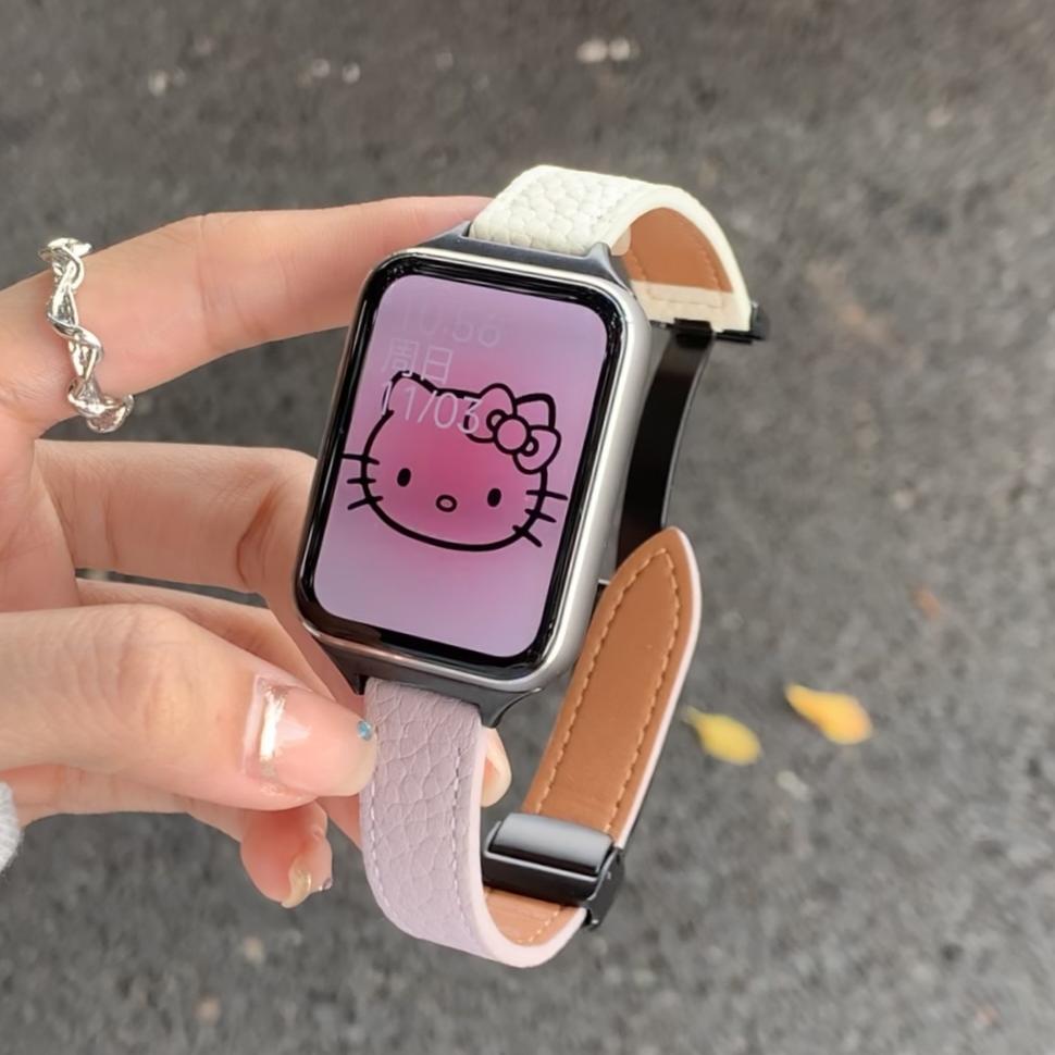 适用华为watch fit4手表带创意荔枝纹4pro新款智能运动腕表watchfit3手表链女生2腕带真皮高级感系列女款夏天 - 图3