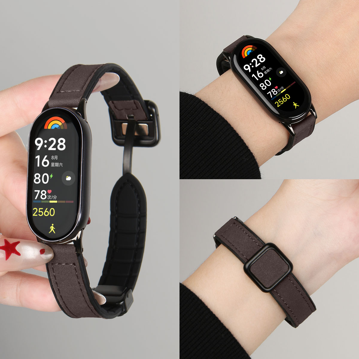 适用小米手环10手表带创意疯马皮9/8nfc版手表链高级感小众新款智能运动十代陶瓷版专用电子韩系秋冬系列女生 - 图1