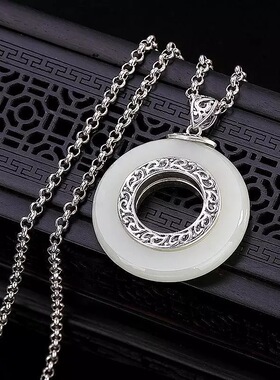 S925纯银国风天然和田白玉项链