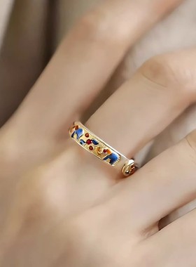 S925纯银珐琅彩景泰蓝吉象戒指女