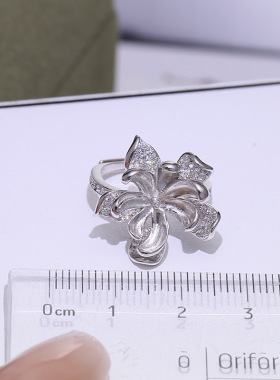 DIY配件新款莲花珍珠戒指空托