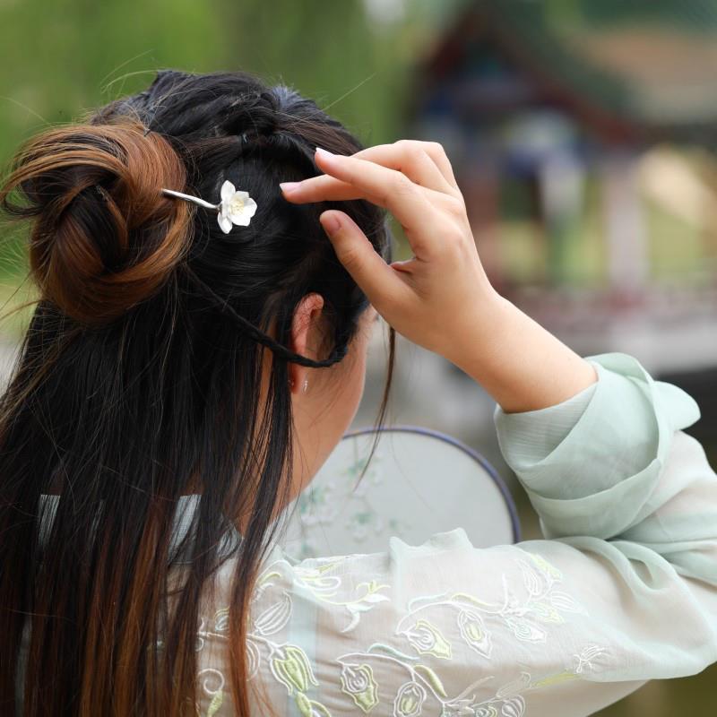 水仙花瓣古风盘发簪子女民族风复古日常汉服旗袍配饰一字簪发饰-图2