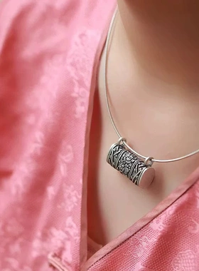 925纯银民族风保平安长命锁吊坠项链复古文艺国风流苏平安锁项链