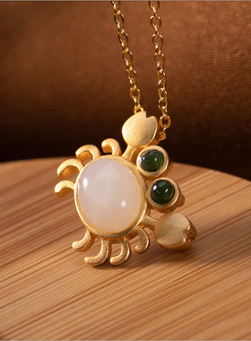 天然和田玉螃蟹时尚项链