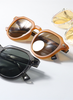 韩版夏日橙色中性透明框太阳眼镜