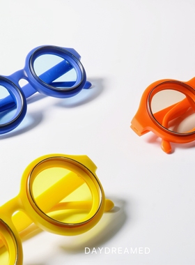 圆形UV400小众马卡龙亮色墨镜