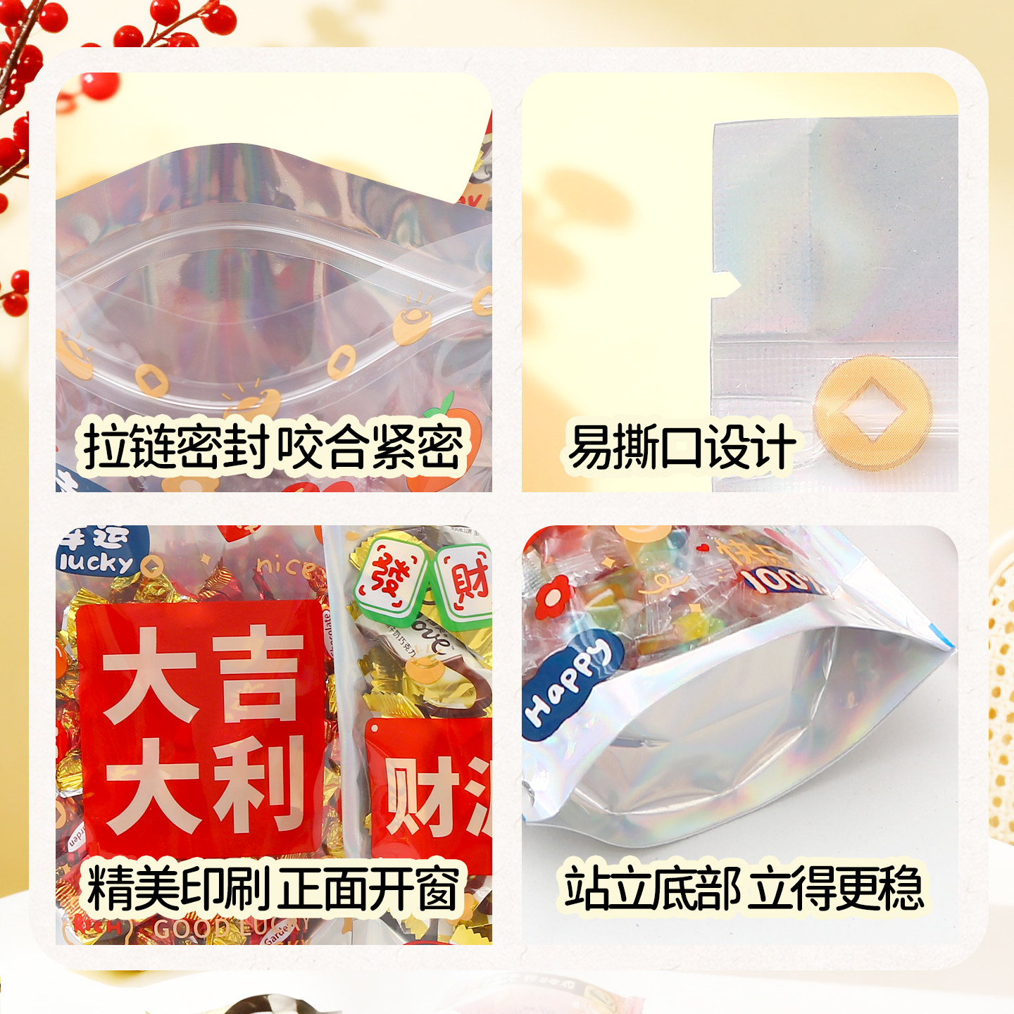 春节新年贺年节日送礼糖果干货坚果年货包装礼品袋自封袋密封袋子,淘宝优惠券,粉丝福利购,淘宝优惠卷
