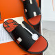 Genuine leather slippers for men European station new high-end outdoor black calfskin sandals for men wearing summer h slippers