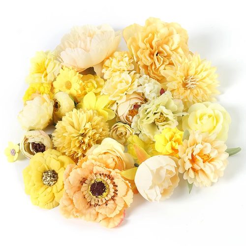 黄色系仿真花头 玫瑰牡丹假花diy手工材料古风簪花头饰装饰花绢花 - 图3