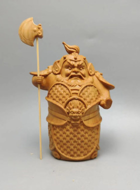 崖柏木雕门哼哈二将手把件实木人物摆件家居客厅创意工艺品将