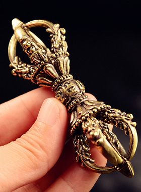 黄铜手工复古做旧西藏法器金刚杵降魔杵手把件古玩老铜器摆件