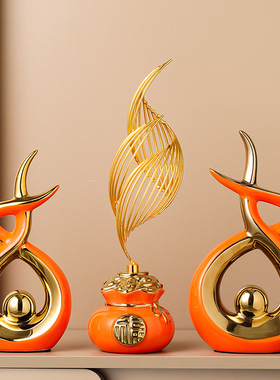 现代简约年年有余客厅酒柜摆件入门玄关电视机柜台面感装饰品