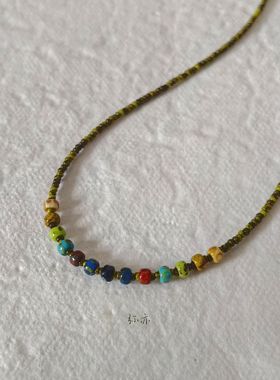 弥亦「七色串」原创设计毕加索系列复古串珠项链手工极细锁骨链