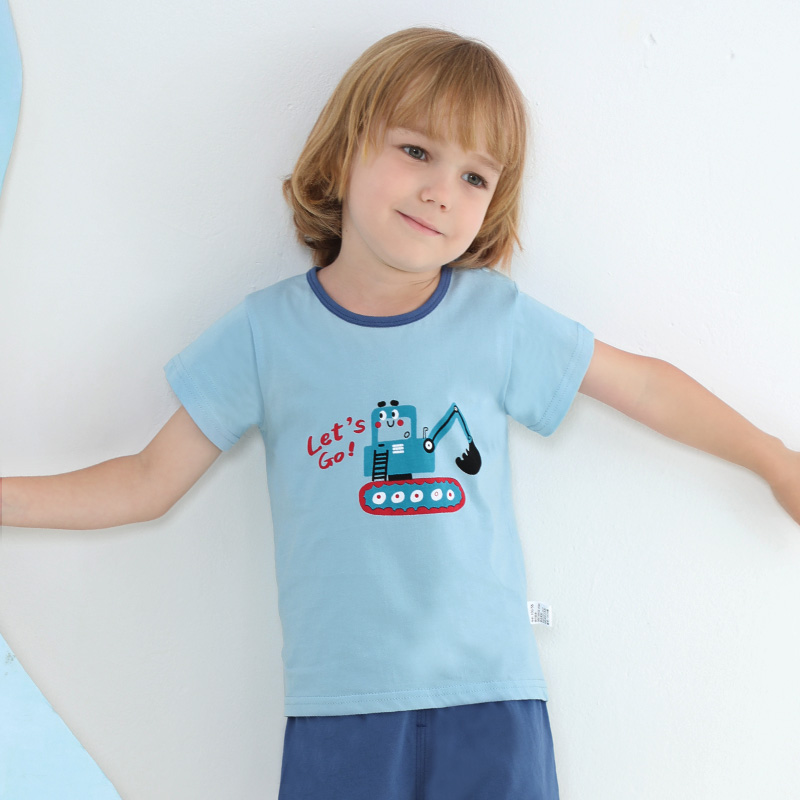 开裆裤男宝宝套装夏季外穿婴儿夏薄款分体儿童短袖套装开档裤子 - 图1