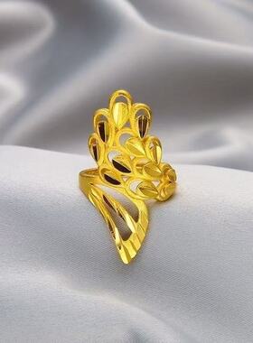 新款金色凤凰羽毛戒指