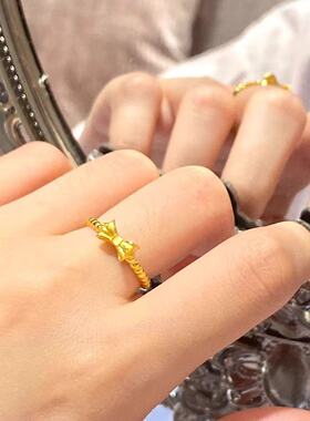 新款麻花蝴蝶结金色戒指