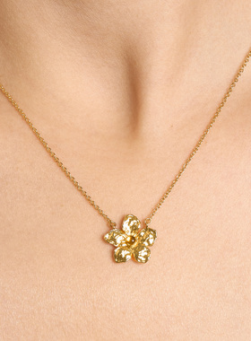 Wens【明星同款】花神系列小花镶石吊坠项链女金银双色生日礼物女