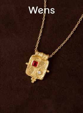 Wens浮雕瓶镶石印章项链女