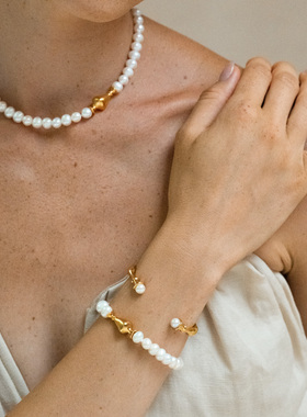 Wens金属镶淡水珍珠开口手镯