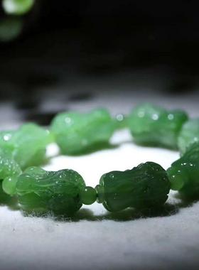 天然新疆和田玉玉器供应链俄料老料碧玉玉石白菜手串男女款送证书