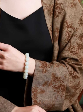 天然新疆和田玉玉器工厂店俄料老料玉石简约款珠圆玉润玉石手串