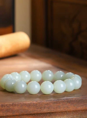 天然新疆和田玉玉器工厂店俄料老料简约款玉石珠圆玉润手串手链