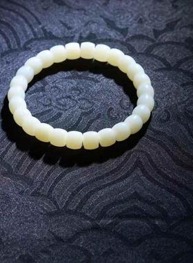 天然新疆和田玉玉器供应链罗甸料白玉素珠玉石直切手串简约款带证