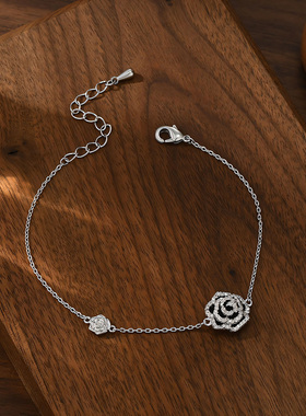XXOFF镶钻锆石花朵设计可调节手链百搭闺蜜情人节礼物送女友