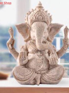 MagiDeal手工雕刻砂岩坐象头神