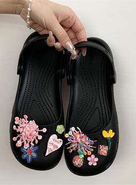 绿野仙踪视觉感~森系手作花朵洞洞鞋花清新绿调串珠花DIY鞋扣配件