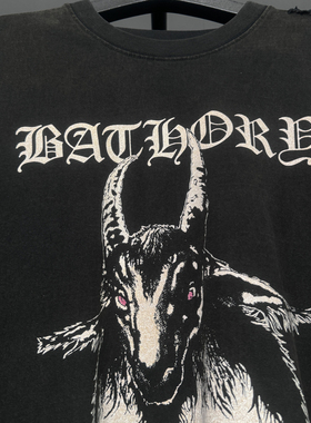 孤品手工！Bathory1984同名专辑Vintage水洗重磅暗黑破洞贴布长袖
