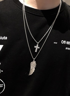 十字架翅膀双层百搭ins潮风吊坠