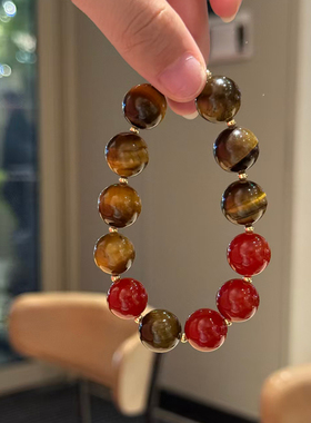 天然虎眼石红玛瑙手链手链圆珠