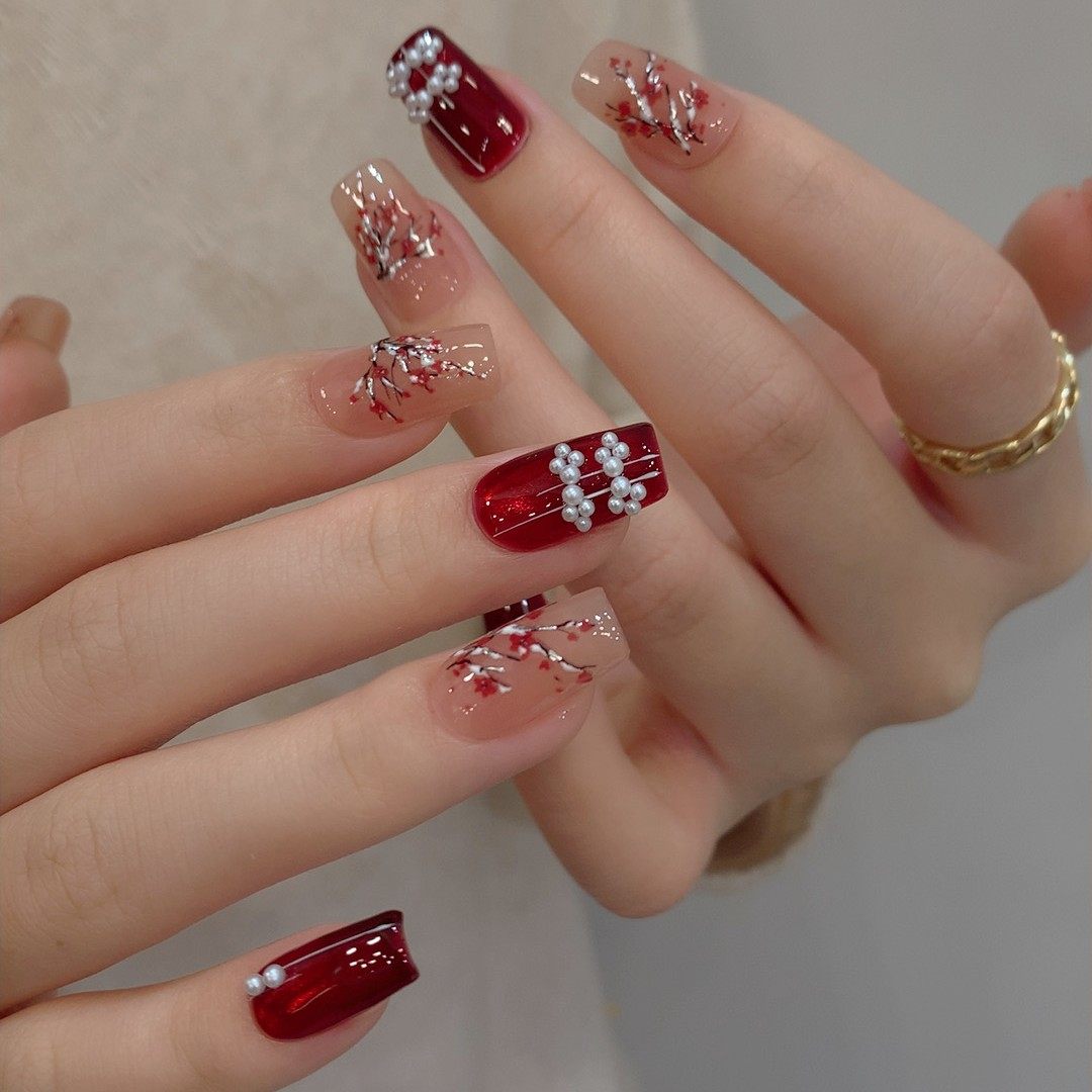 【菊籽老师推荐】中式国风腊梅美甲贴纸烫金烫银立体指甲装饰贴花,淘宝优惠券,粉丝福利购,淘宝优惠卷