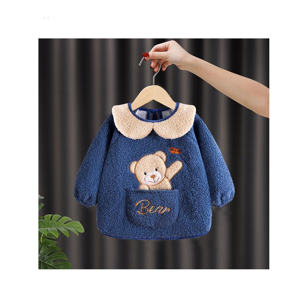 Baby smock, eating bib, children's autumn and winter waterproof and anti-dirty outer apron, new thickened teddy velvet reverse dressing