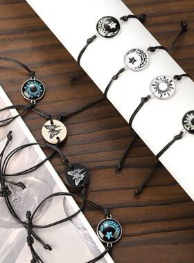 夜光日月恋人感应夜光手链编织手绳学生ins情侣手链月亮送礼物