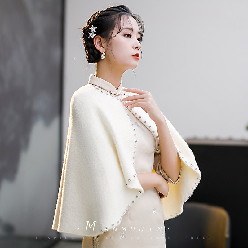 名媛小香风旗袍秋冬圆领斗篷披肩 曼慕锦围巾/丝巾/披肩
