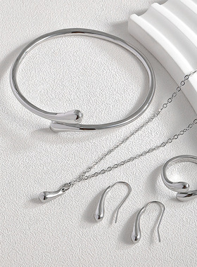 欧美时尚ins极简金属风水滴吊坠项链女 小众高级感气质项链四件套