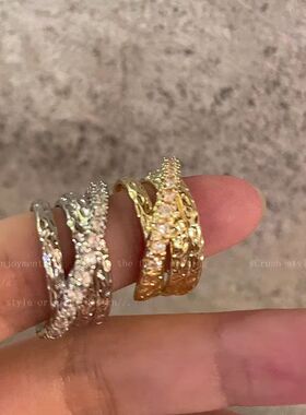 多层锆石开口戒指女款轻奢小众设计高级感食指戒夸张个性情侣指环