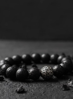 天然黑曜石火山石幸运手链男女款