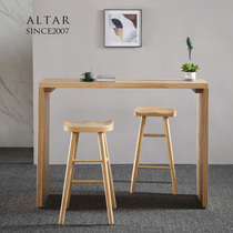 Full-wood bar table table home leaning against wall High foot table modern minimalist small family living room partition table and chairs bar table combination