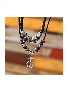 新中式异域民族风编绳项炼长款抽绳小众设计感锁骨炼覆古狼牙吊坠