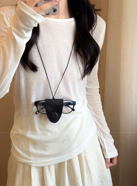 多功能挂脖磁吸皮革墨镜夹项链