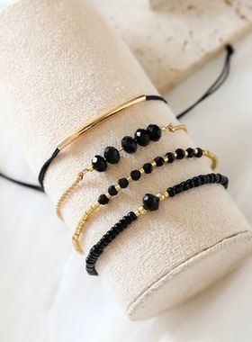 4Pcs/Set Fashion Black Glass Stone Bracelets For Women Boho