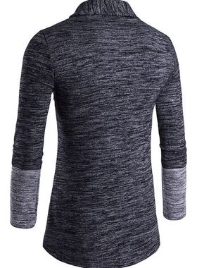 Men's Sweater Long 开衫男米色酒红藏蓝色深灰时尚翻领针织