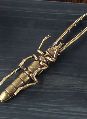 复古做旧风甲虫书桌吉祥物纯黄铜