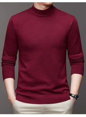 Men's Knitted Semi-high llar Casual Solid lor Warm Men's Clo