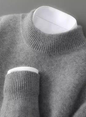 2025 High-end Pure Wool Sweater Men's Half-turtleneck Loose