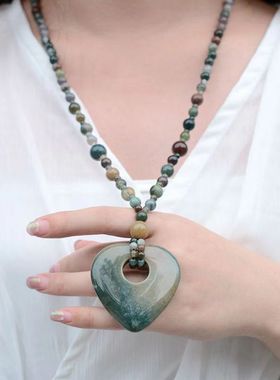 天然水草玛瑙项链女款秋冬毛衣链女高级感复古毛衣链新中式玉项链