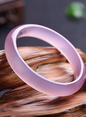 巴西天然淡粉色玉髓手镯冰种招桃花玛瑙胖圆条女款藕粉芙蓉玉镯子